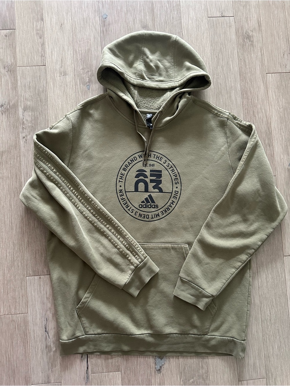 Adidas Olive Green Pullover Hoodie with Logo Size Large
